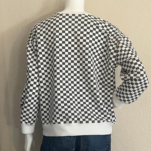 Checkered Retro Style Light Weight Sweatshirt With Knit Patch size l - Picture 2 of 3